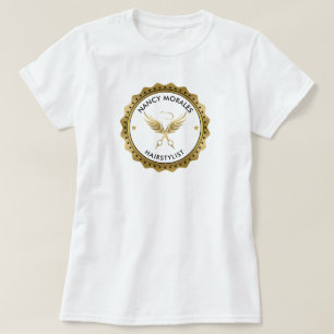 Gouden Schaar Haarstylist Logo Aangepaste Tekst T-shirt