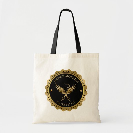 Gouden schaar Haarstylist Logo Design Tote Bag (Voorkant)