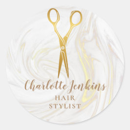 Gouden schaar Hair Stylist Marble Swirls Ronde Sticker