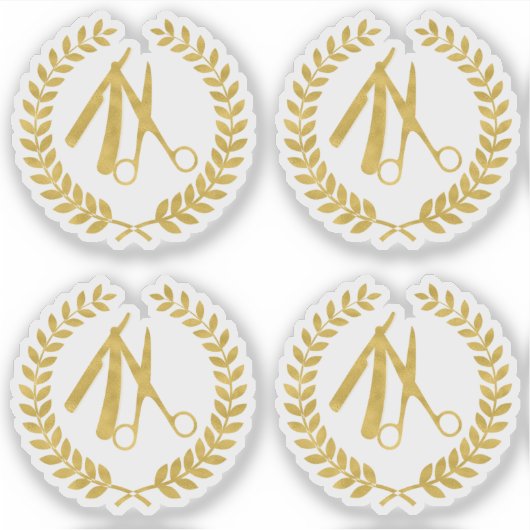 Gouden schaar kapper winkelcirkel logo contour sticker (Voorkant)