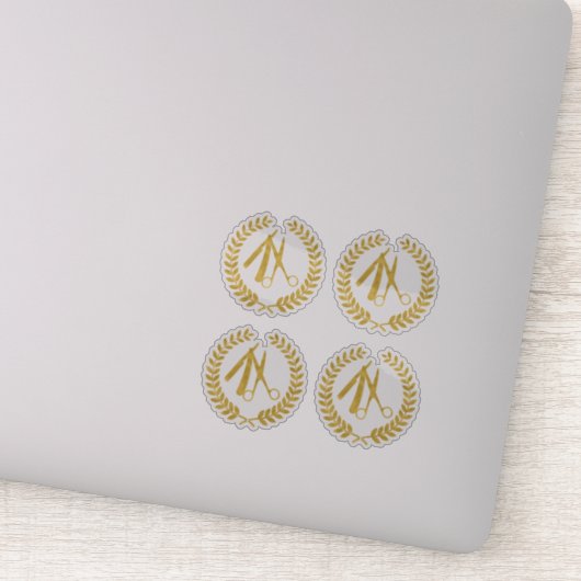 Gouden schaar kapper winkelcirkel logo contour sticker (Detail)