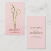 Gouden schaar op roze visitekaartje (Voorkant / Achterkant)