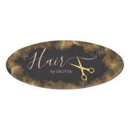 Gouden Schaar Roze Haar Gesneden Schoonheidssalon  Naambadge