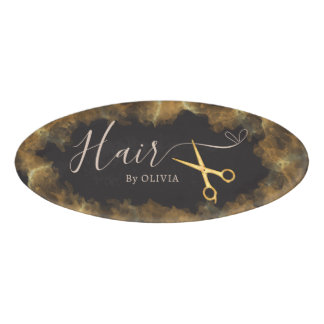 Gouden Schaar Roze Haar Gesneden Schoonheidssalon  Naambadge