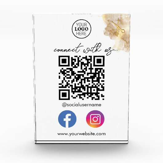 Gouden schaar verbinden met ons QR-code Social Med Fotoblokken (Voorkant)