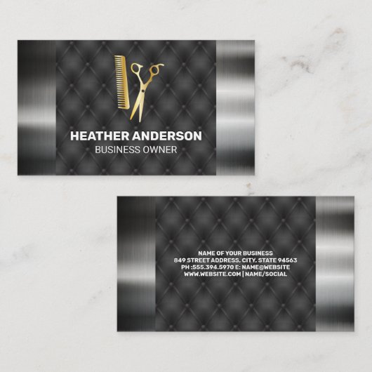 Gouden schaarkam | Metaalafwerking Visitekaartje (Voorkant / Achterkant)