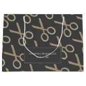 Gouden schaarpatroon donkergrijs groot cadeauzakje (Voorkant)
