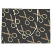 Gouden schaarpatroon donkergrijs groot cadeauzakje (Achterkant)