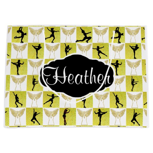 GOUDEN SCHAATSENGEL AANGEPASTE KERST CADEAU TAS GROOT CADEAUZAKJE (Voorkant)