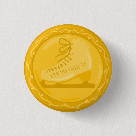 Gouden Schaatsmedaille Ronde Button 3,2 Cm (Voorkant)