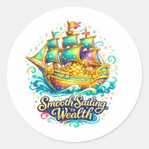 Gouden Schat Schip Klassieke Ronde Sticker | Welva