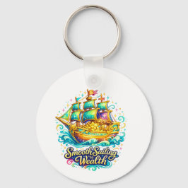 Gouden Schat Schip Overvloed Ronde Sleutelhanger