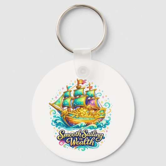 Gouden Schat Schip Overvloed Ronde Sleutelhanger (Voorkant)