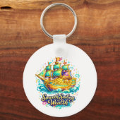 Gouden Schat Schip Overvloed Ronde Sleutelhanger (Voorkant)