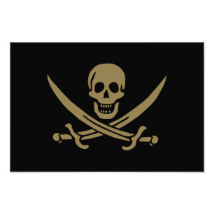 Gouden schedel en zwaarden Piratenvlag van Calico Foto Afdruk