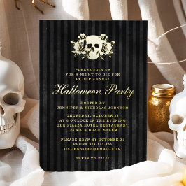 Gouden Schedel Gotische Zwarte Halloween Feest Folie Uitnodiging