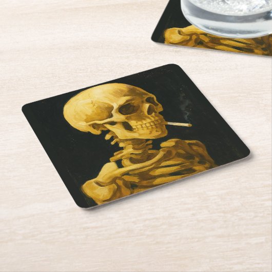 Gouden schedel roken – unieke Van Gogh geïnspireer Kartonnen Onderzetters (Schuin)
