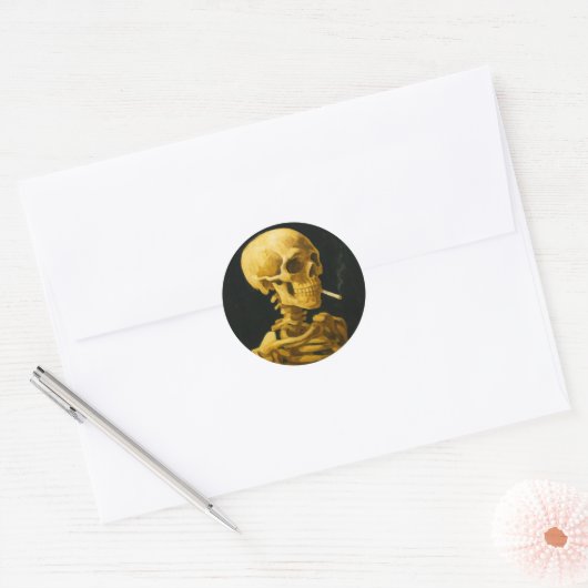 Gouden schedel roken – unieke Van Gogh geïnspireer Ronde Sticker (Envelop)