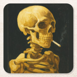 Gouden Schedel Roken – Unieke Van Gogh Inspiratie Kartonnen Onderzetters