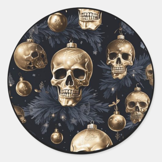 Gouden schedel ronde Stickers (Voorkant)