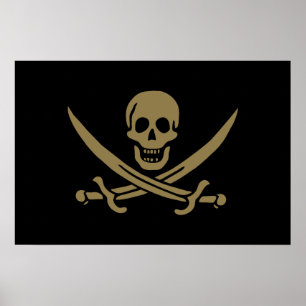 Gouden schedel & zwaarden Piratenvlag van Calico J Poster