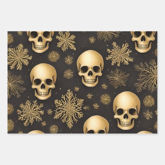 Gouden schedels en sneeuwvlokken Gotische Kerstmis Inpakpapier Vel (Voorkant 3)
