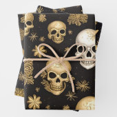 Gouden schedels en sneeuwvlokken Gotische Kerstmis Inpakpapier Vel (In situ)