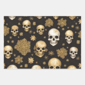 Gouden schedels en sneeuwvlokken Gotische Kerstmis Inpakpapier Vel (Voorkant)