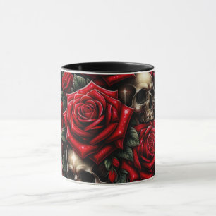 Gouden Schedels & Rode Rozen Schitteren Gothische Mok