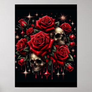 Gouden Schedels & Rode Rozen Schitteren Gothische  Poster