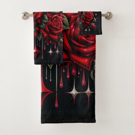 Gouden schedels & rode rozen schitteren gotische g bad handdoek (Insitu)