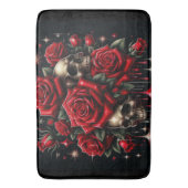 Gouden schedels & rode rozen schitteren gotische g badmat (Voorkant Verticaal)