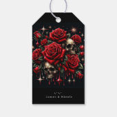 Gouden schedels & rode rozen schitteren gotische g cadeaulabel (Achterkant)