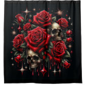 Gouden schedels & rode rozen schitteren gotische g douchegordijn (Voorkant)