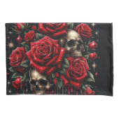 Gouden schedels & rode rozen schitteren gotische g kussensloop (Voorkant)