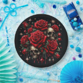 Gouden schedels & rode rozen schitteren gotische g papieren bordje (Feest)