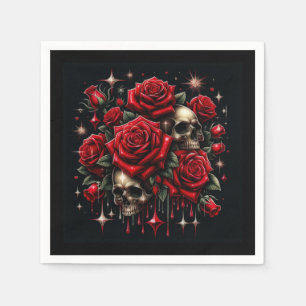 Gouden schedels & rode rozen schitteren gotische g servet