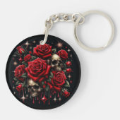 Gouden schedels & rode rozen schitteren gotische g sleutelhanger (Achterkant)