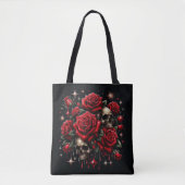 Gouden schedels & rode rozen schitteren gotische g tote bag (Voorkant)