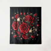 Gouden schedels & rode rozen schitteren gotische g wandkleed (Voorkant)