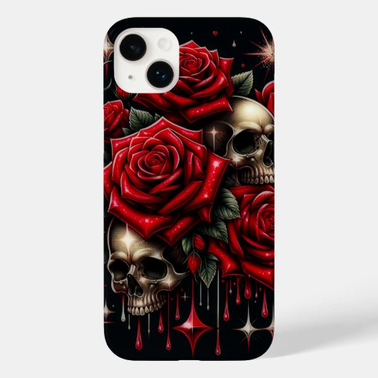 Gouden Schedels & Rode Rozen Schitterende Gotische Case-Mate iPhone Case (Achterkant)