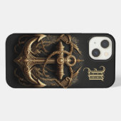 Gouden scheepsanker met monogram iPhone hoesje (Achterkant horizontaal)