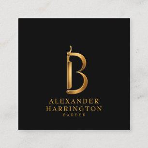 Gouden Scheermes B Kapperszaak Logo Kapper Vierkante Visitekaartje