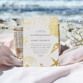 Gouden schelpen Elegante trouwfolie uitnodiging