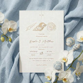 Gouden schelpen & witte kust bruiloft kaart