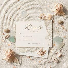 Gouden Schelpen & Witte Kust Bruiloft RSVP Kaartje