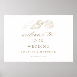 Gouden schelpen & Witte Kust Huwelijks Welkom Bord Poster