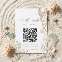 Gouden Schelpen & Witte Kust QR Code Trouwen  RSVP Kaartje