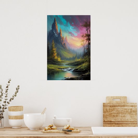 Gouden schemering, betoverende avond langs de rivi poster (Keuken)