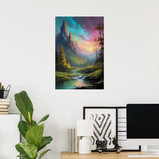 Gouden schemering, betoverende avond langs de rivi poster (Thuiskantoor)